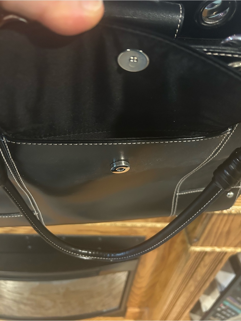 Wilsons Leather Black Tote with White Stitching and Orange Logo Accent - Picture 3 of 7